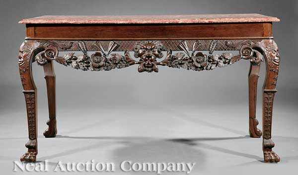 Appraisal: An Antique Irish Carved Mahogany Slab Table molded marble top