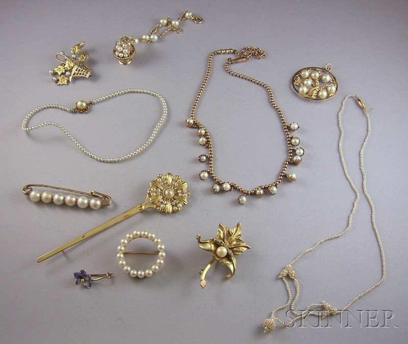 Appraisal: Group of Gold and Gold-tone Pearl Jewelry including an kt