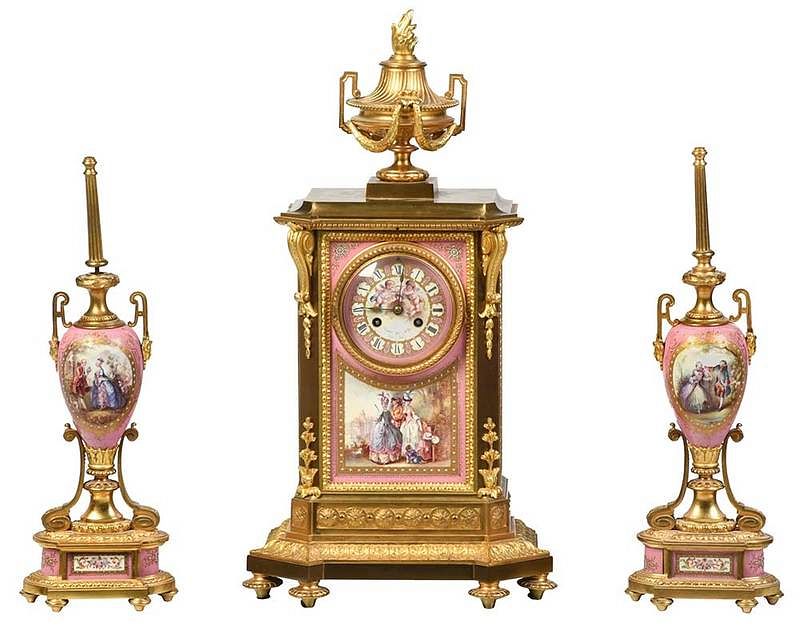 Appraisal: Fine Louis XVI Style Gilt Bronze Clock Garniture French th