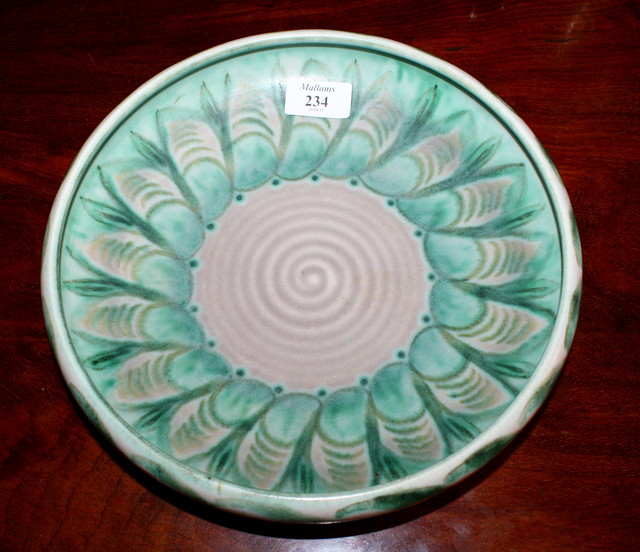 Appraisal: A ROYAL LANCASTRIAN OBLATE CIRCULAR BOWL with stylised peacock feather