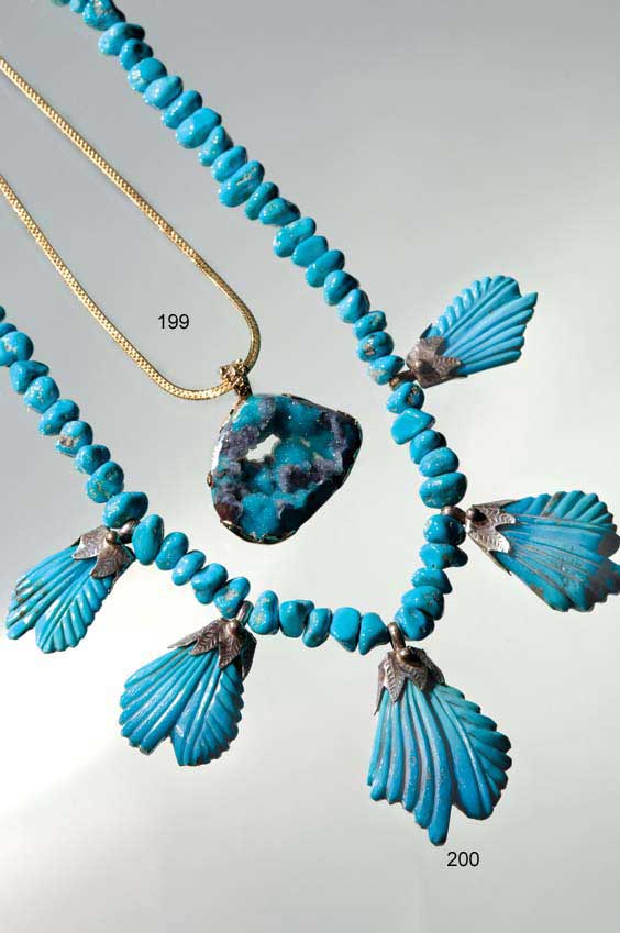 Appraisal: SLEEPING BEAUTY TURQUOISE NECKLACE WITH CARVED LEAVES Arizona The Sleeping