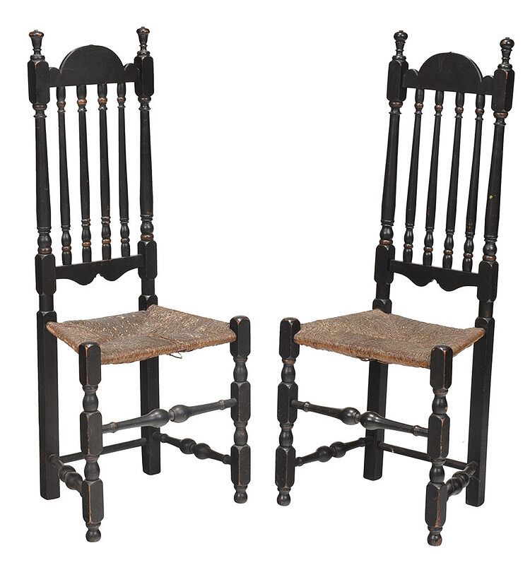 Appraisal: Pair William and Mary Banister Back Side Chairs New England