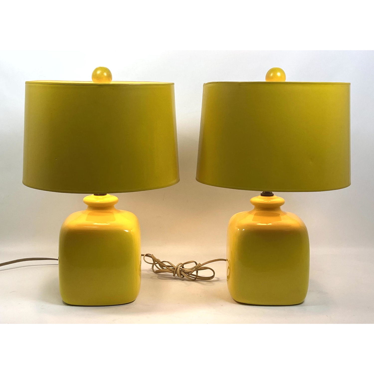 Appraisal: Pr Yellow Glazed Modern Design Table Lamps Bright sunny yellow