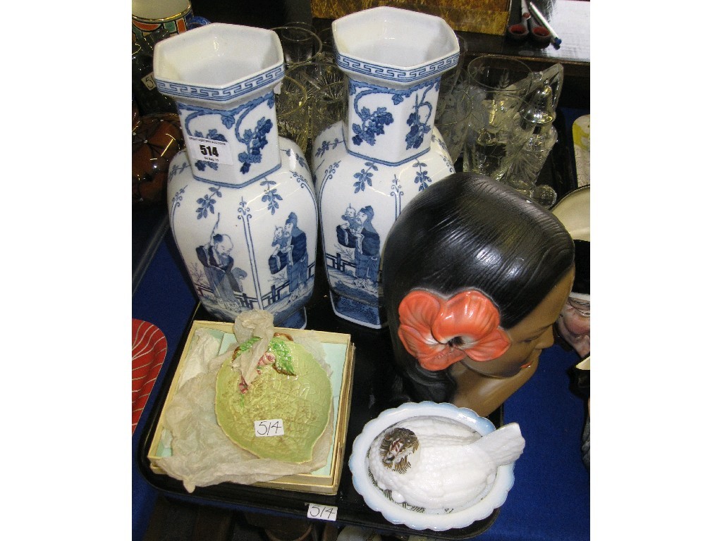 Appraisal: Lot comprising a pair of oriental blue and white vases