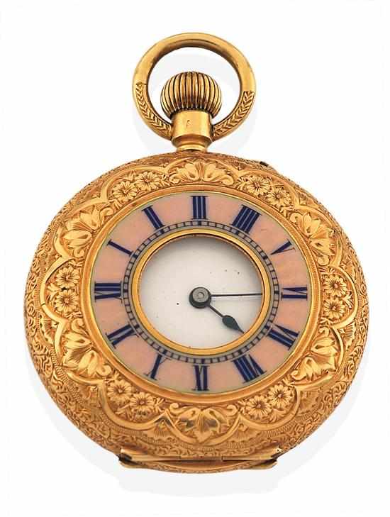 Appraisal: AN ANTIQUE MID-SIZE POCKET WATCH Crown wind movement half hunter