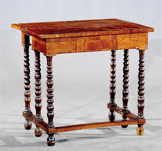 Appraisal: English walnut and marquetry writing table late th century rectangular