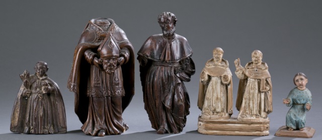 Appraisal: Assortment of Five Carved Santos Figures Including a wood carved