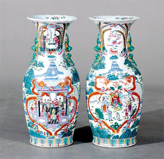 Appraisal: Pair Chinese Export porcelain vases flared scalloped rim over shaped