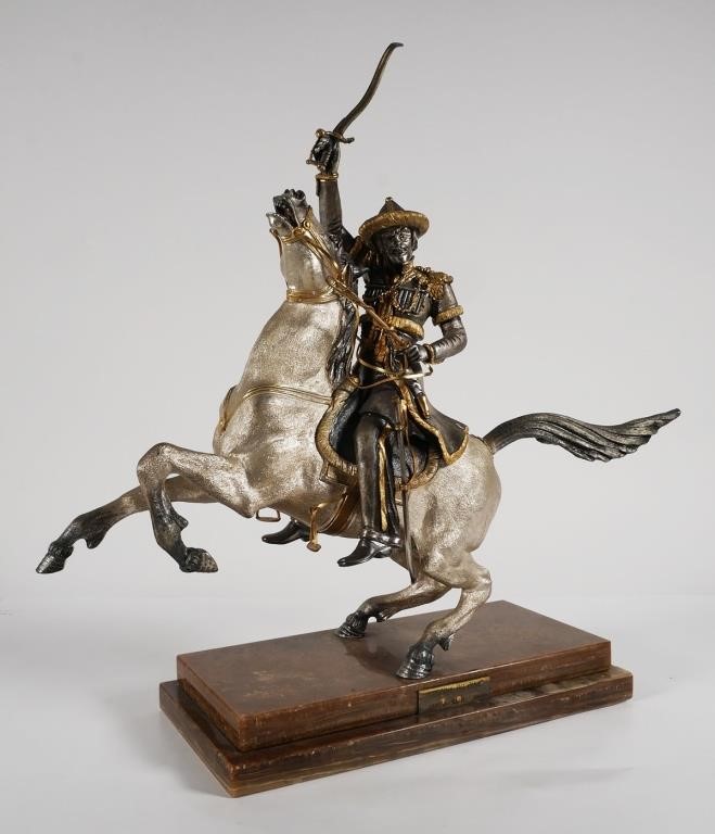 Appraisal: Bronze with gold and fine silver plated figure Cossack Cosaque