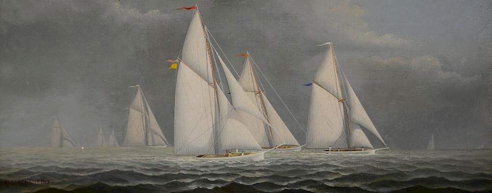 Appraisal: Albert Nemethy AM - oil on artist board sailing schooners