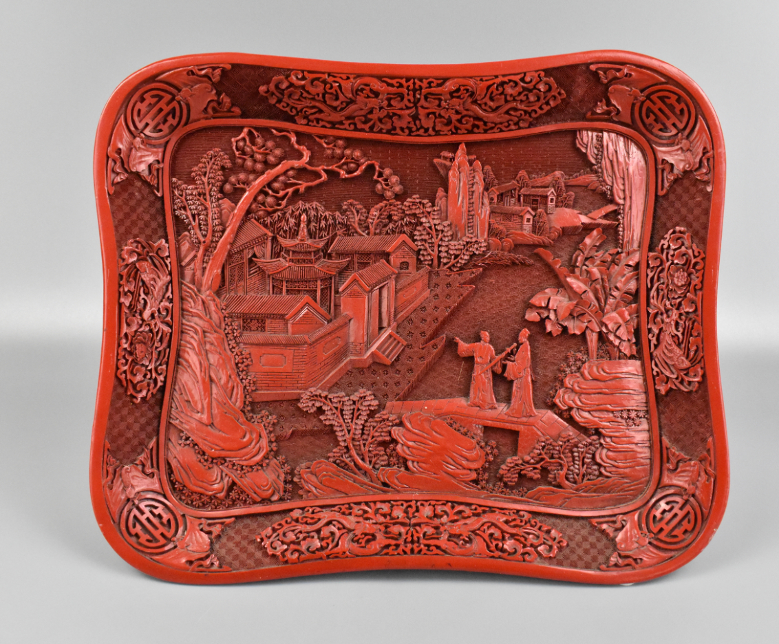 Appraisal: A Chinese Lacquered tray with landscape design dating from the