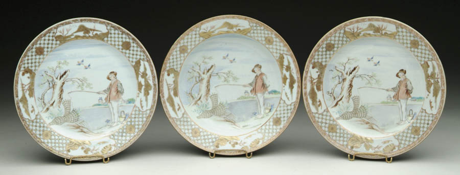 Appraisal: EXTREMELY RARE PAIR OF CHINESE EXPORT FIGURAL-DECORATED CIRCULAR PLATES AND