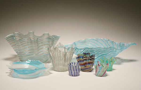 Appraisal: Eight Murano hanky form art glass vases and bowls one