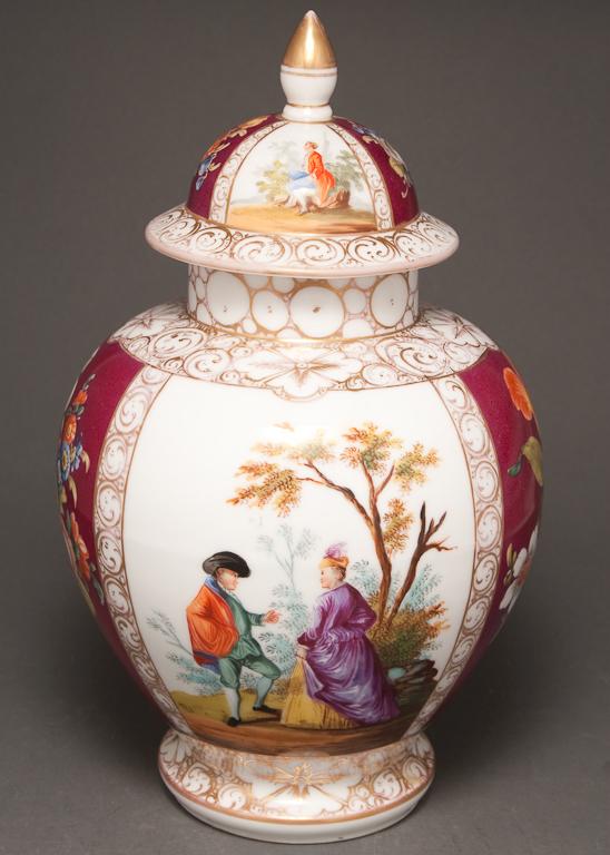 Appraisal: Wolfsohn Dresden porcelain covered jar late th early th century