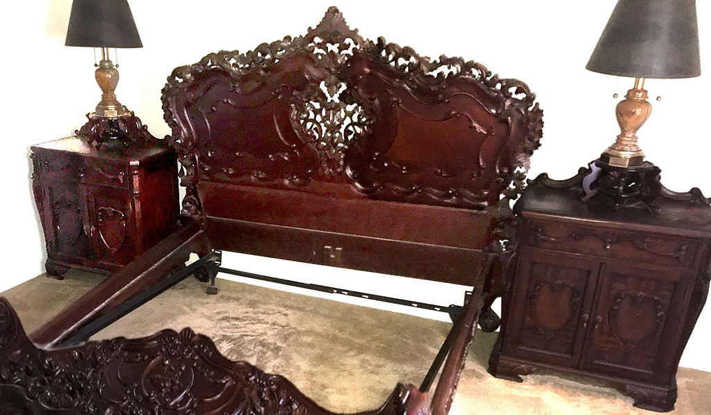 Appraisal: ROCOCO STYLE CARVED MAHOGANY NIGHTSTANDS Pair Indonesian carved nightstands single