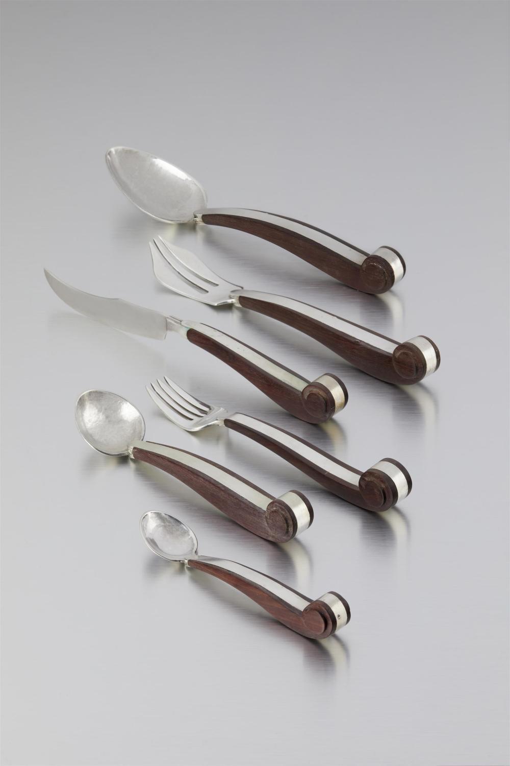 Appraisal: An Antonio Pineda rosewood and sterling silver flatware service -