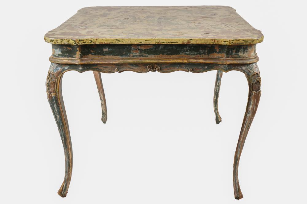 Appraisal: ITALIAN PAINTED GAMES TABLEpainted rough finish base with a lacquered