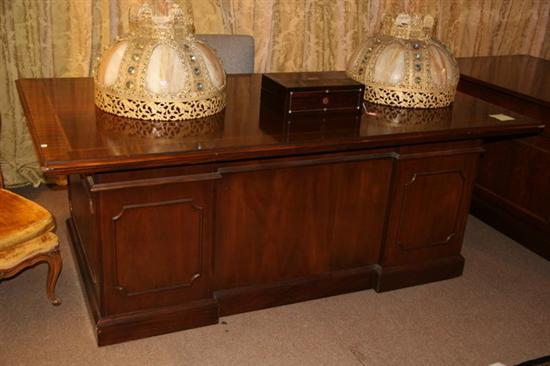 Appraisal: GEORGIAN STYLE MAHOGANY DOUBLE PEDESTAL DESK th Century with brass