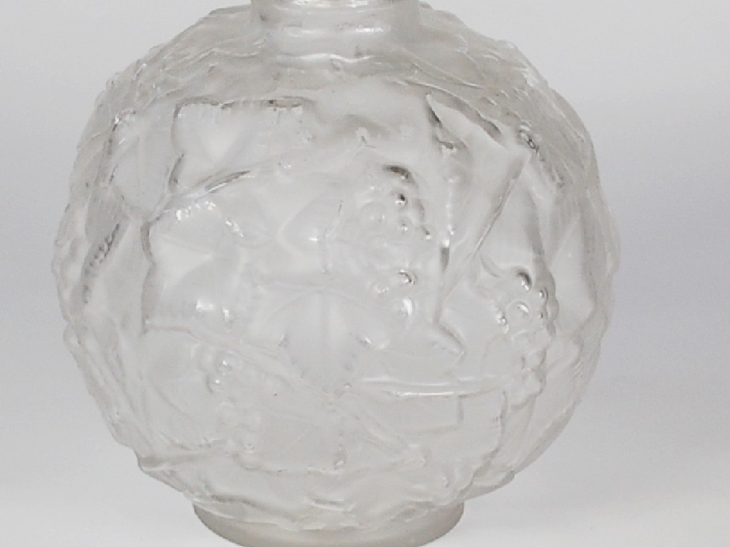 Appraisal: AN FRENCH FROSTED GLASS VASE orbicular moulded with grapes against