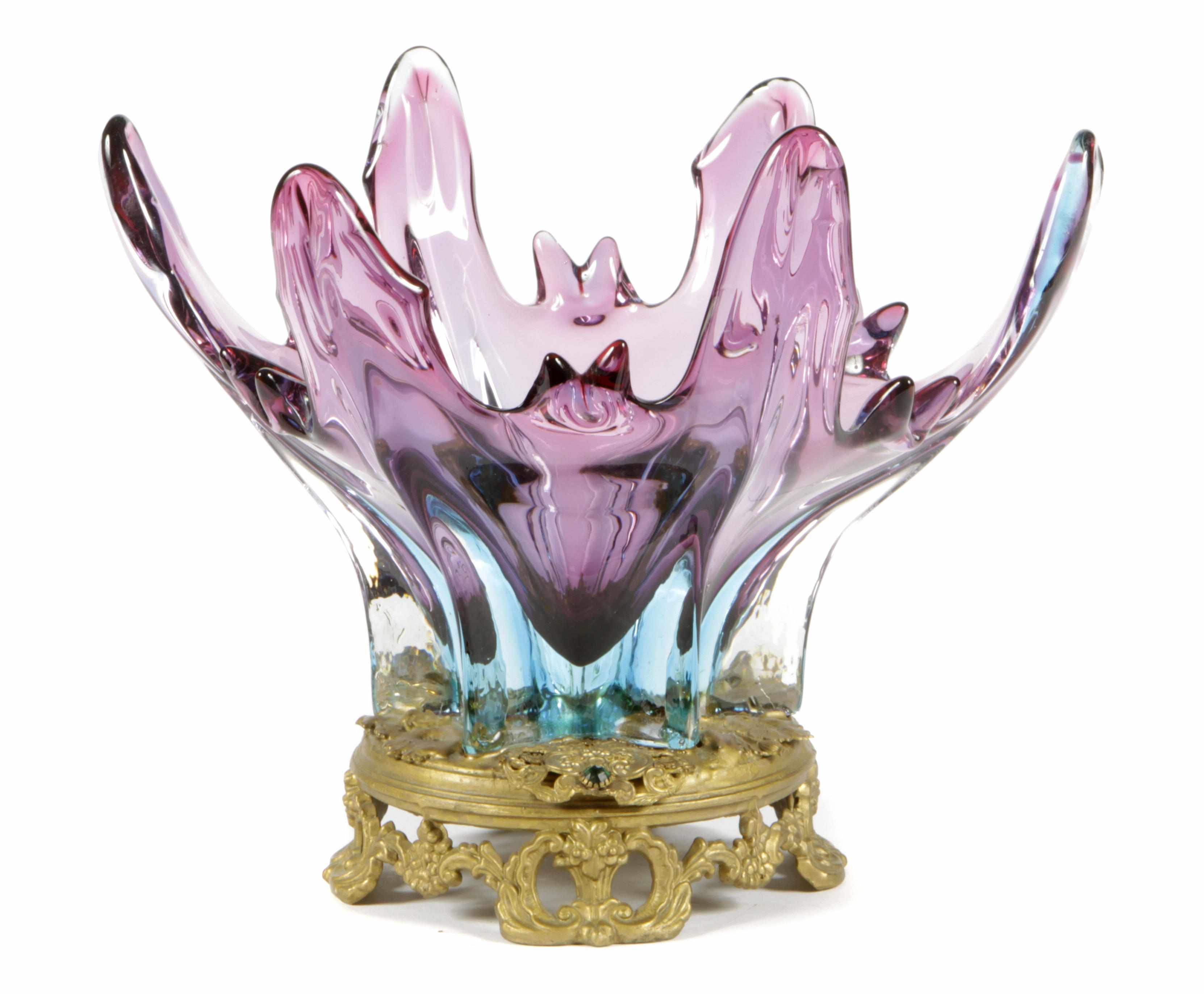 Appraisal: An amethyst art glass bowl on gilt metal stand height