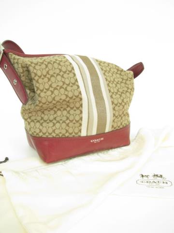 Appraisal: Coach Legacy Signature Stripe duffle in khaki with red leather