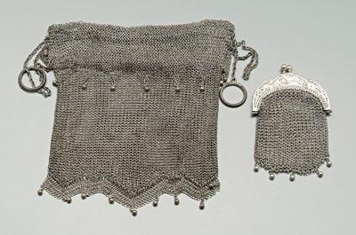 Appraisal: Two mesh purses one draw style jagged border with beads