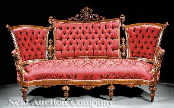 Appraisal: An American Renaissance Carved Walnut Burl and Gilt-Incised Parlor Suite