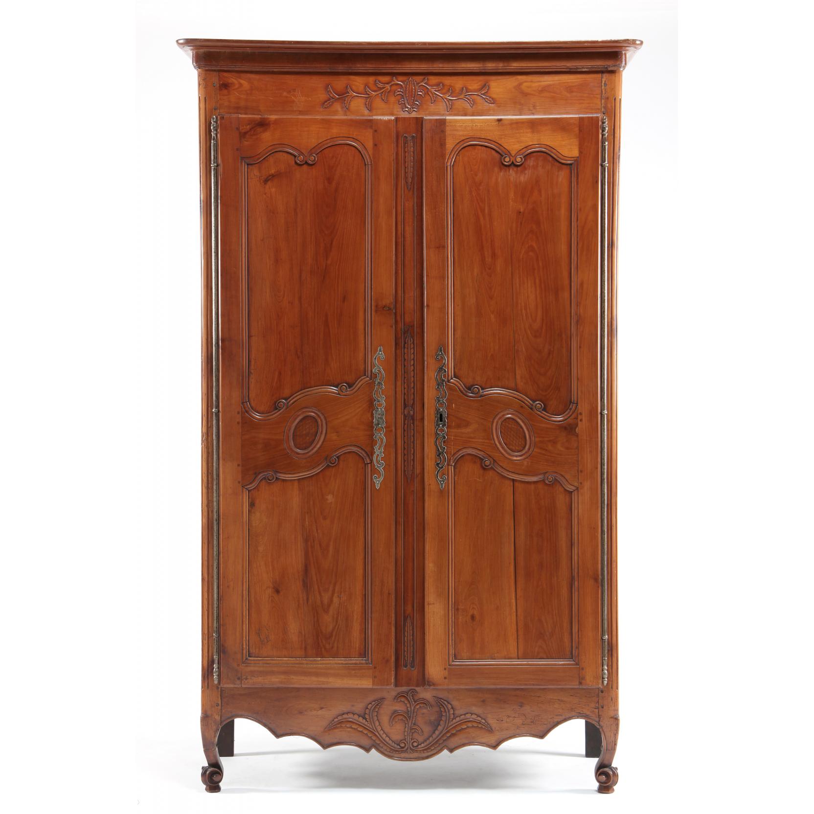 Appraisal: Louis XV Armoire th century fruitwood one piece unit with