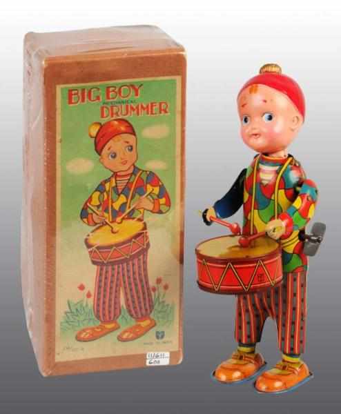 Appraisal: Tin Celluloid Big Boy Drummer Wind-Up Toy Description Japanese Pre-war