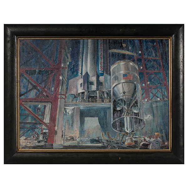 Appraisal: George Mathis American - Large oil on board depicting NASA