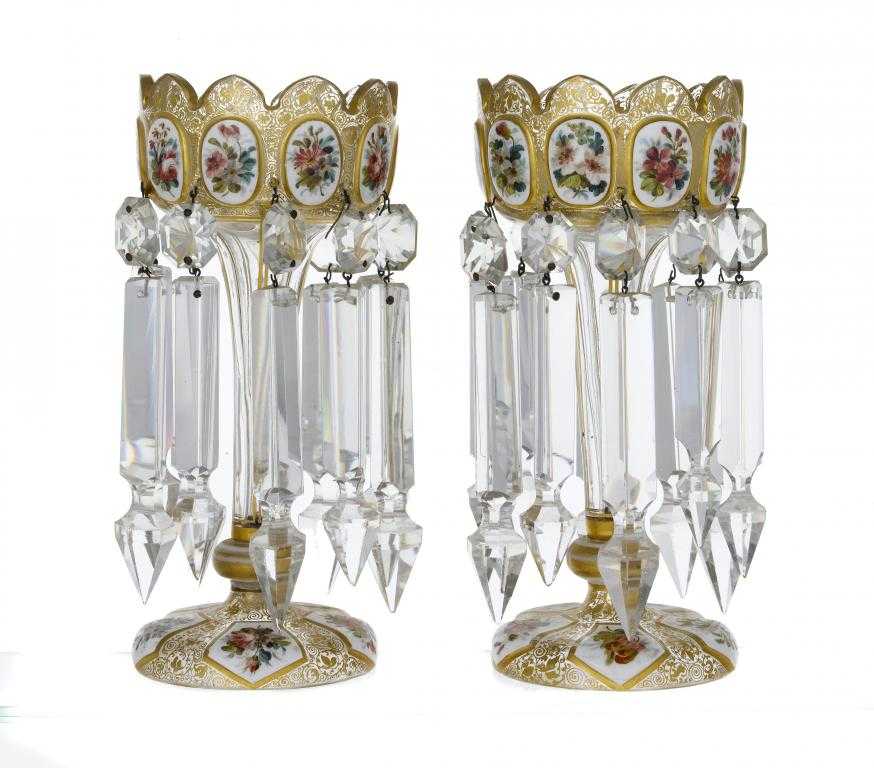 Appraisal: A PAIR OF GLASS LUSTRES FRENCH OR BOHEMIAN cased in