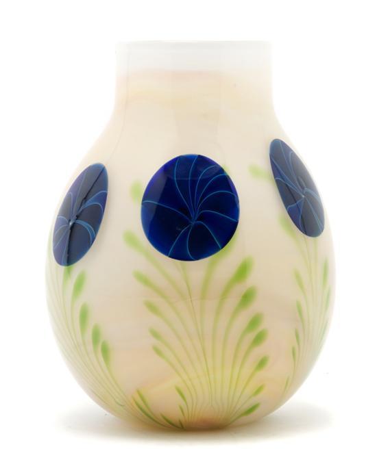 Appraisal: Glass Vase Charles Lotton having white and beige reserve with