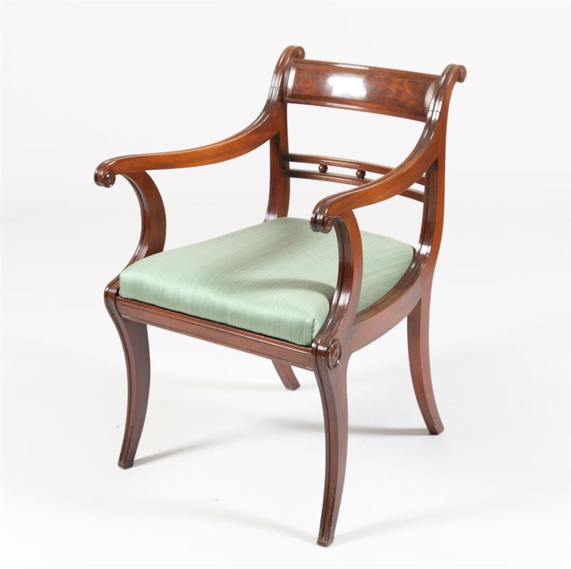 Appraisal: FEDERAL MAHOGANY ARMCHAIR PHILADELPHIA With an outscrolled paneled top rail