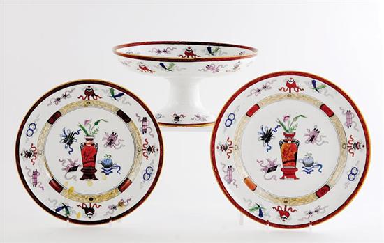 Appraisal: Minton earthenware plates and compote circa - Woodseat pattern consisting