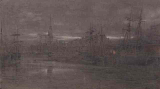 Appraisal: Albert GoodwinBRISTOL DOCKS AT NIGHTsigned and inscribedwashes cm x cm