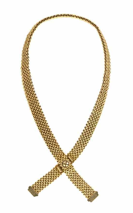 Appraisal: A Karat Yellow Gold Woven Mesh Necklace with eccentric button