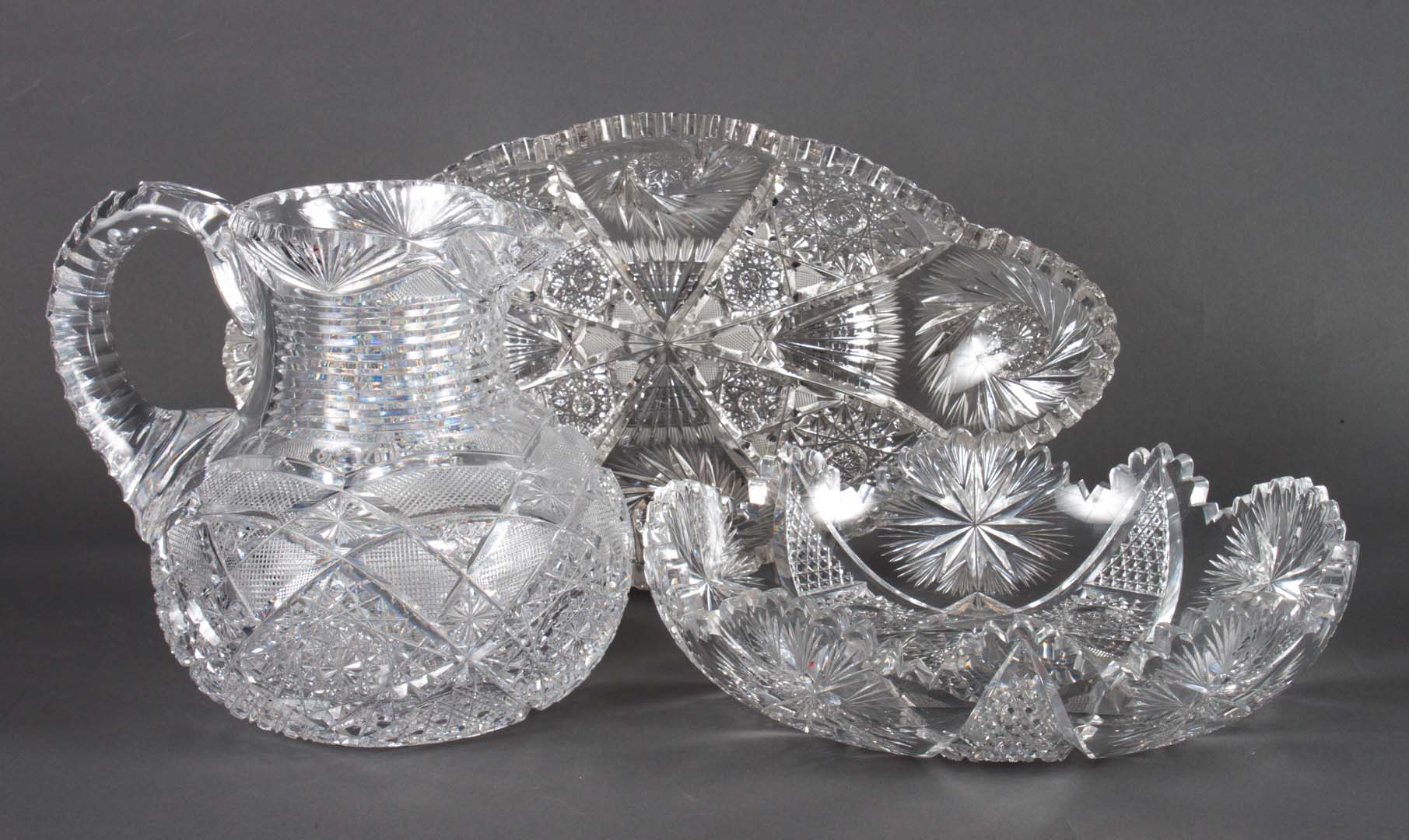 Appraisal: Three pieces of American Brilliant Star cut glass first quarter-