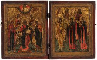 Appraisal: A RUSSIAN DYPTICH OF CHRIST PANTOCRATOR TH CENTURY A RUSSIAN