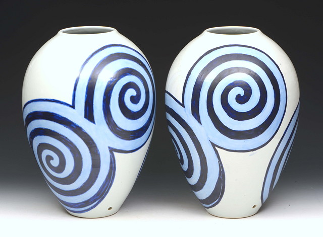 Appraisal: A pair of Art Deco Style bulbous vases probably Italian