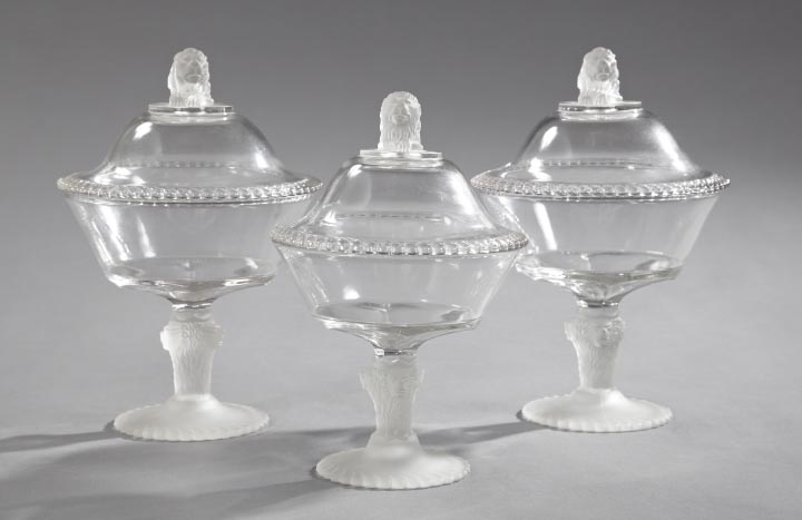 Appraisal: Fine and Rare Trio of American Pressed Glass Covered Compotes