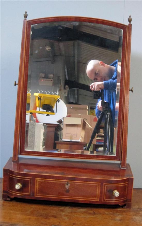 Appraisal: th century mahogany and boxwood strung dressing table mirror with