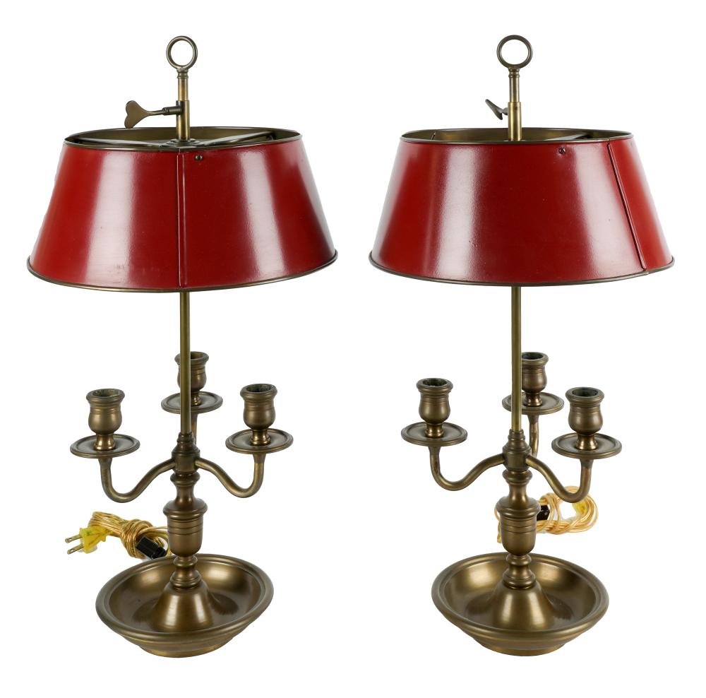 Appraisal: PAIR OF BOUILLOTTE TABLE LAMPSeach with a red painted tole