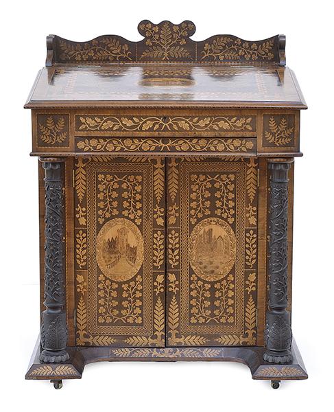 Appraisal: A FINE AND RARE IRISH 'KILARNEY' MARQUETRY INLAID YEW WOOD