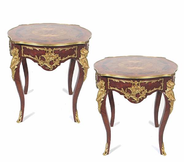 Appraisal: A pair of Louis XV style inlaid and bronze mounted