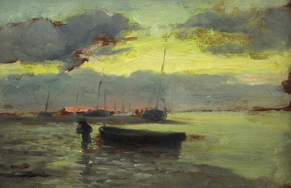 Appraisal: William Edward Norton American - Boats at sunset signed and