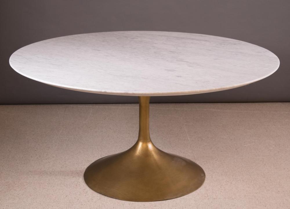 Appraisal: ROUND AERO MARBLE-TOP PEDESTAL DINING TABLE midcentury modern design retailed