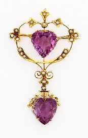 Appraisal: An Australian ct gold amethyst and seed pearl brooch with