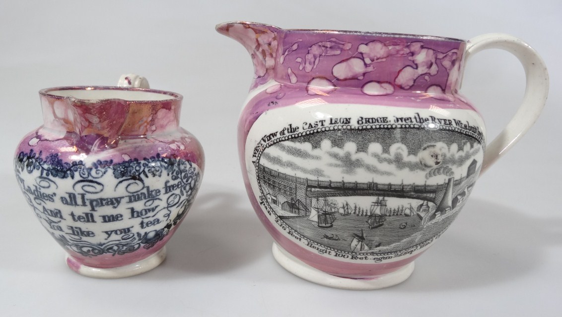 Appraisal: A thC Sunderland pink lustre jug of miniature form set