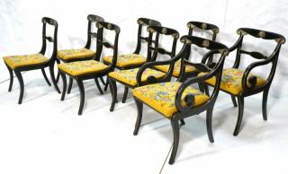 Appraisal: Set Ebonized KITTINGER Regency Style Chairs arm side chairs Gold