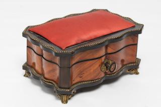 Appraisal: Fruitwood Ormolu Vintage locking trinket box with bookmatched fruitwood veneers